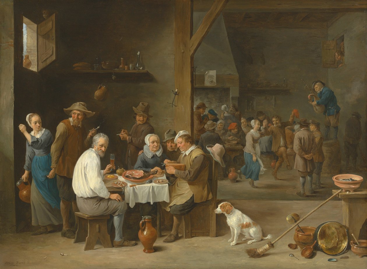 La cena a base di prosciutto da David Teniers the Younger