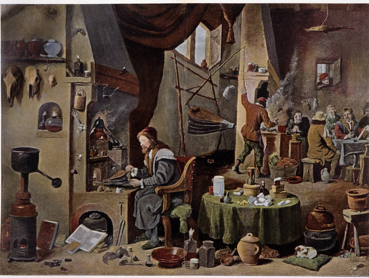 Un laboratorio di alchimista nel XVII secolo - secondo il dipinto di David Téniers il Giovane da David the Younger (after) Teniers