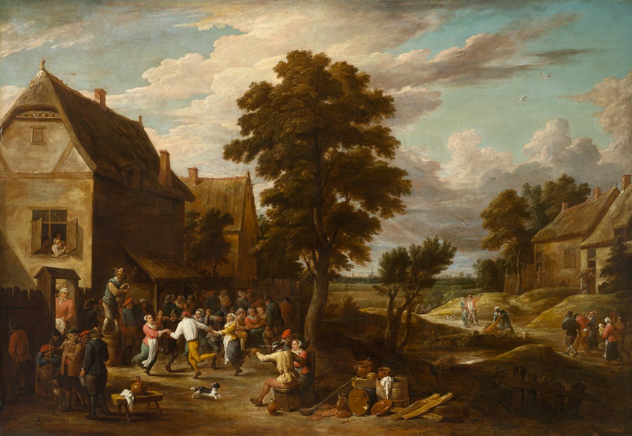Ballerini in una locanda di un villaggio, circa 1660 da David the Younger (workshop of) Teniers