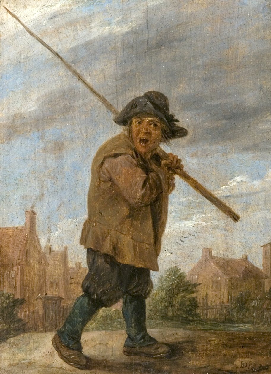 Un contadino che porta un palo da David Teniers the Younger