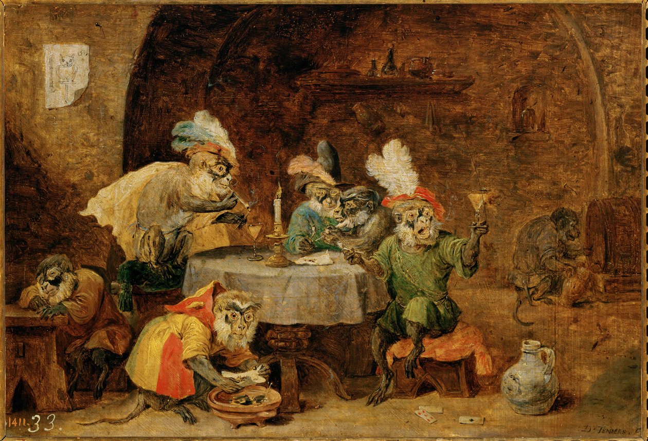 Scimmie che bevono e fumano ... da David the Younger Teniers