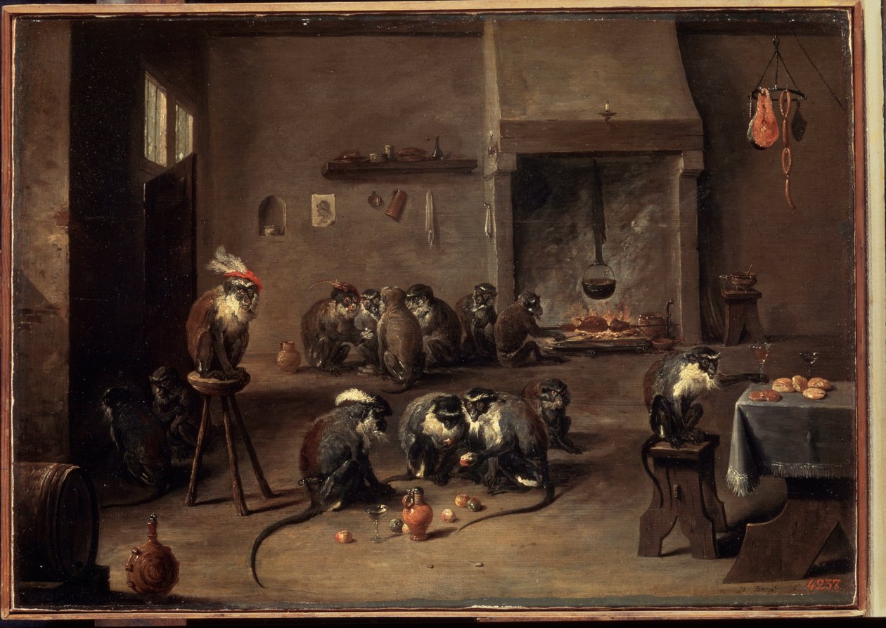 Scimmie in cucina da David Teniers the Younger