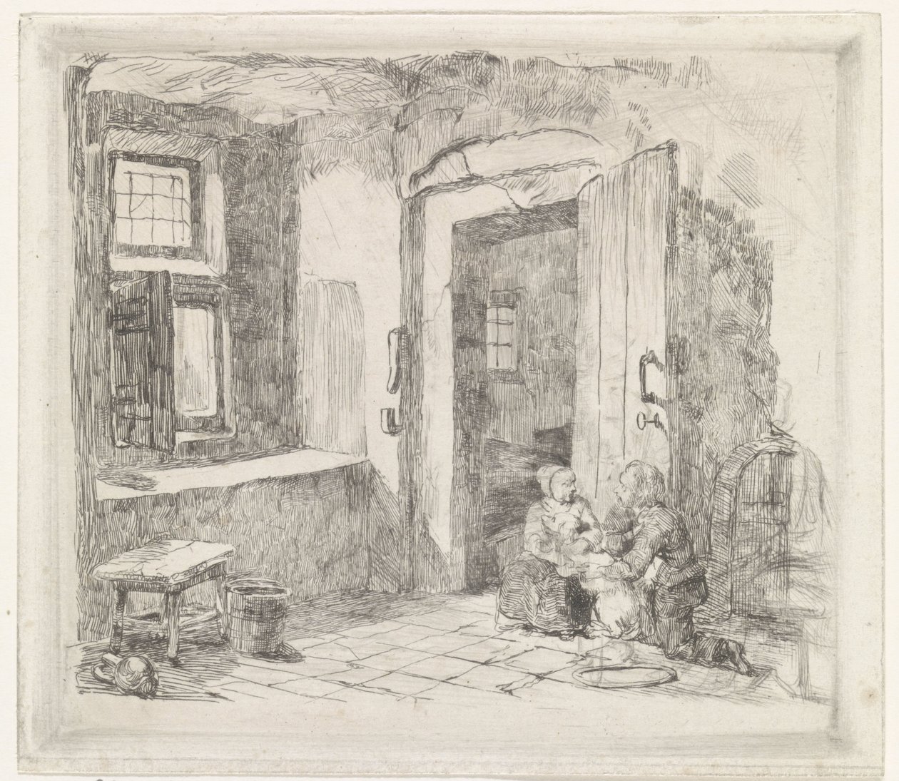 Interno con porta aperta da David van der Kellen