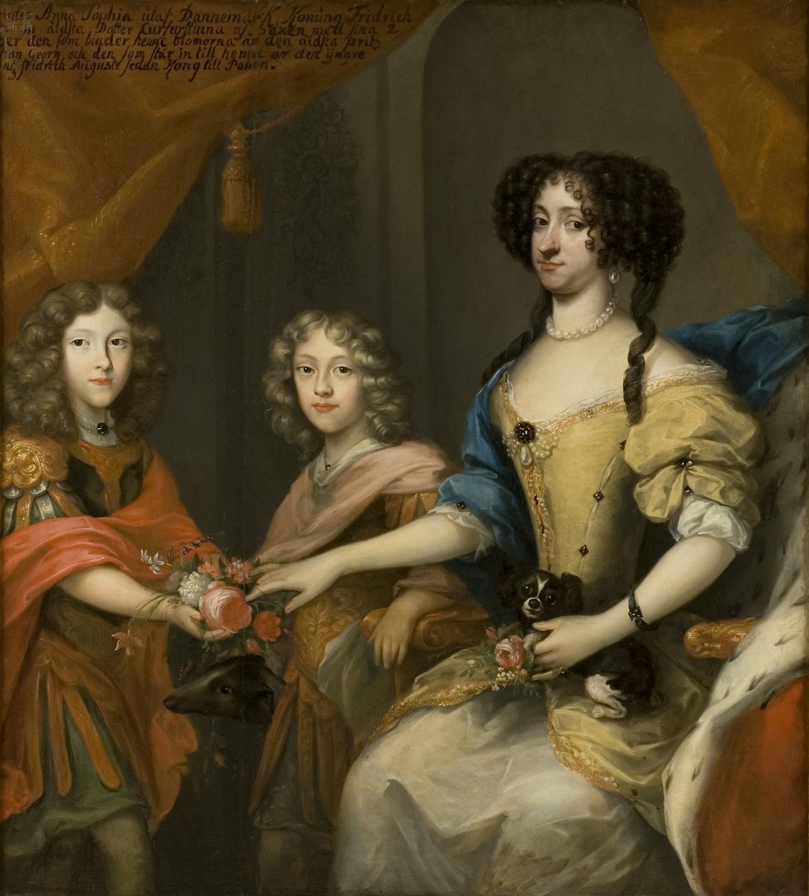 Anna Sofia, principessa di Danimarca, elettrice di Sassonia, con i suoi figli Johann Georg e Friedrich August, c.1680 da David von Krafft