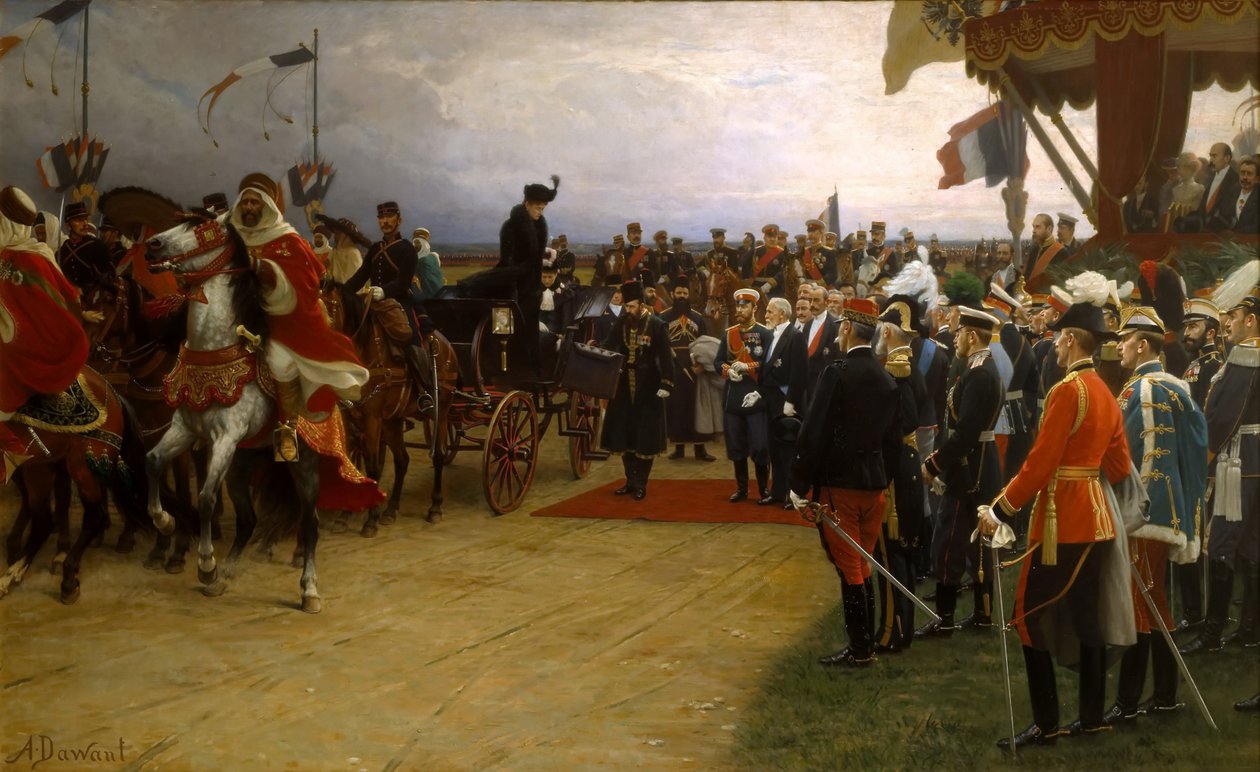 Il presidente Émile Loubet accoglie lo zar Nicola II e la zarina Alessandra alle manovre a Betheny da Dawant