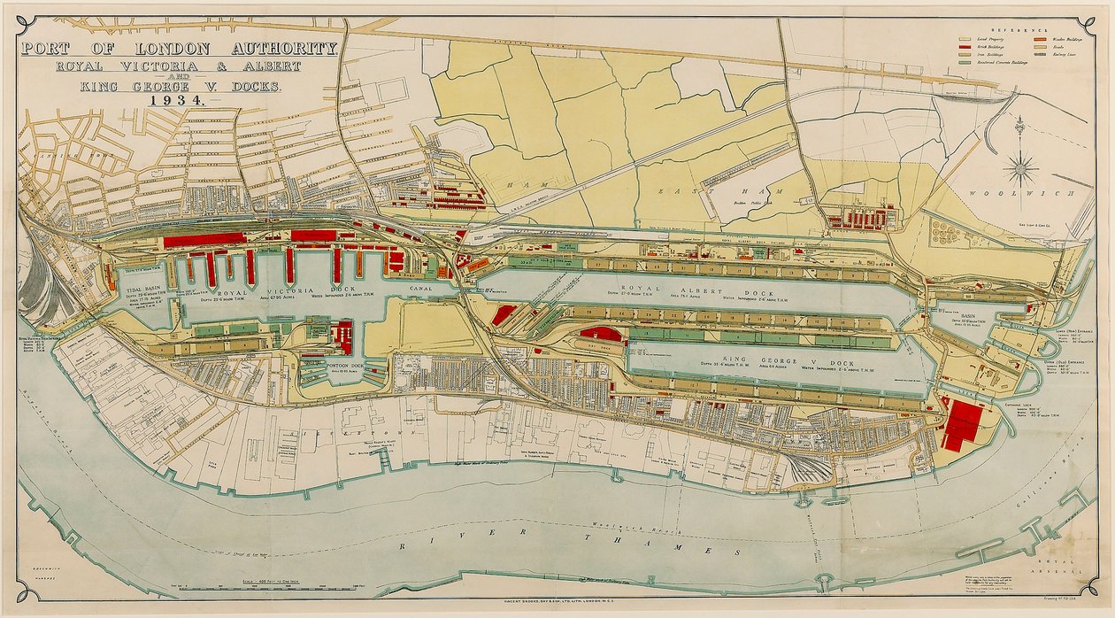 Royal Victoria e Albert e King George V Docks 1934 da Day & Son Vincent Brooks