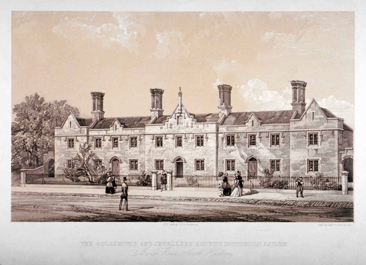 Istituzione di rendita degli orafi e gioiellieri, Holcroft Road, Hackney, Londra, 1853 da Day and Son