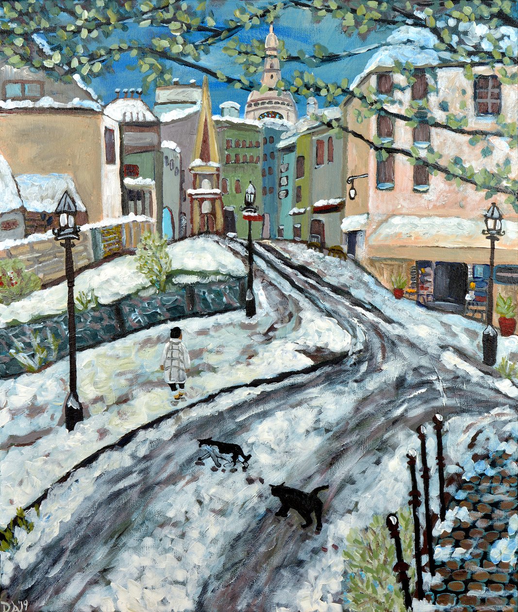 Montmartre innevata, 2020, acrilico su tela da Deborah Eve Alastra