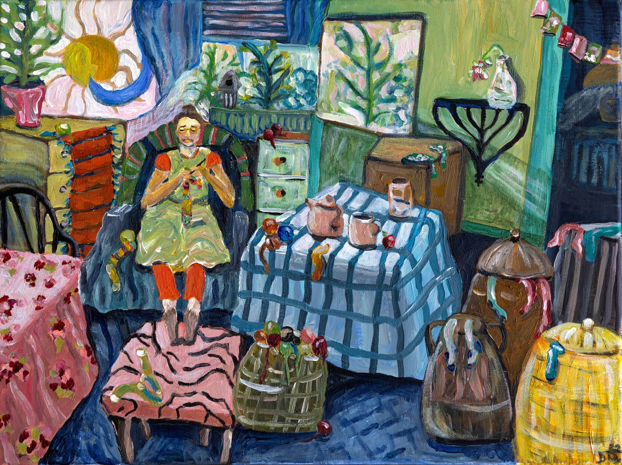 Il salotto dei calzini di Faustine (acrilico su tela) da Deborah Eve Alastra