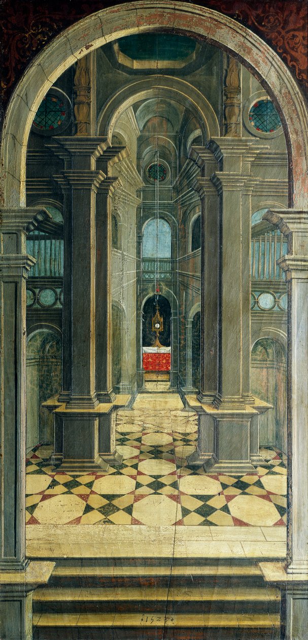 Prospettiva dipinta da Defendente Ferrari, nella sezione posteriore del coro del XVI secolo, Chiesa di San Girolamo, Biella, Italia da Defendente Ferrari