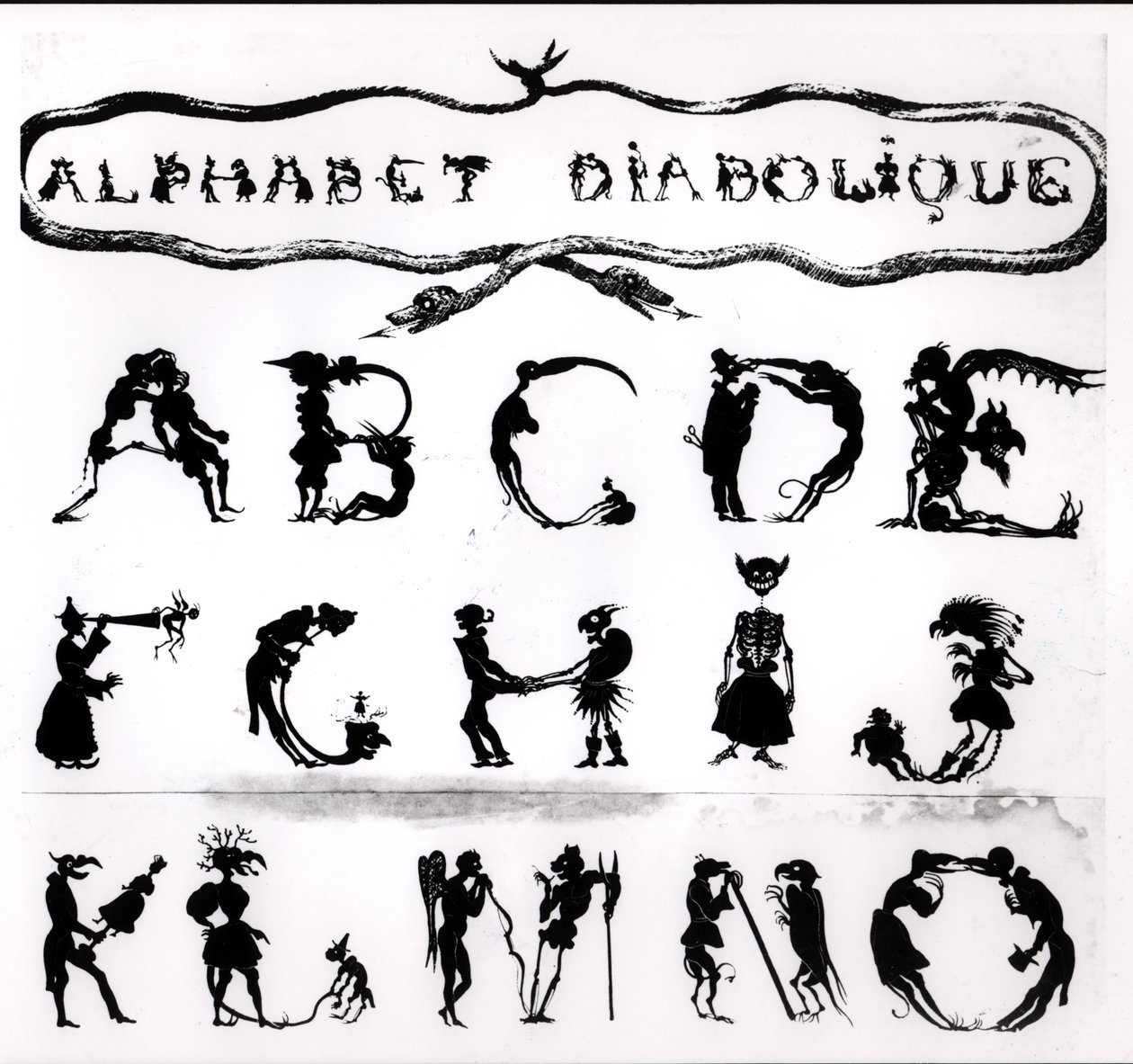 Alfabeto diabolico, inciso da Delannois, 1825 (dettaglio) da Delaporte