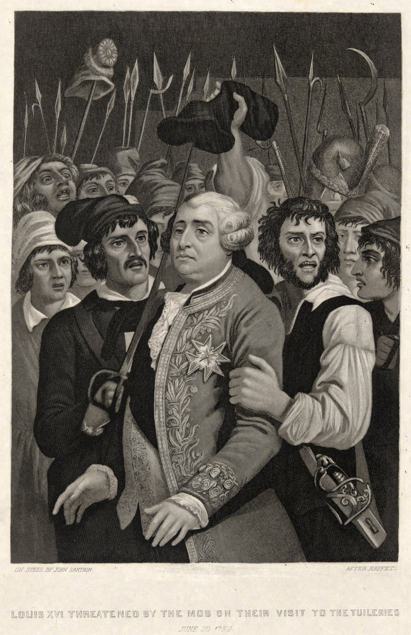 Luigi XVI minacciato dalla folla durante la loro visita alle Tuileries, 20 giugno 1792 da Denis Auguste Marie (after) Raffet
