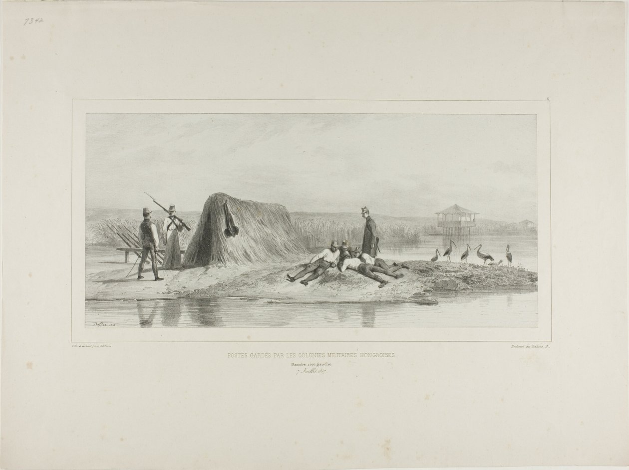 Posto di guardia per le colonie militari ungheresi, riva sinistra del Danubio, 7 luglio 1837 da Denis Auguste Marie Raffet
