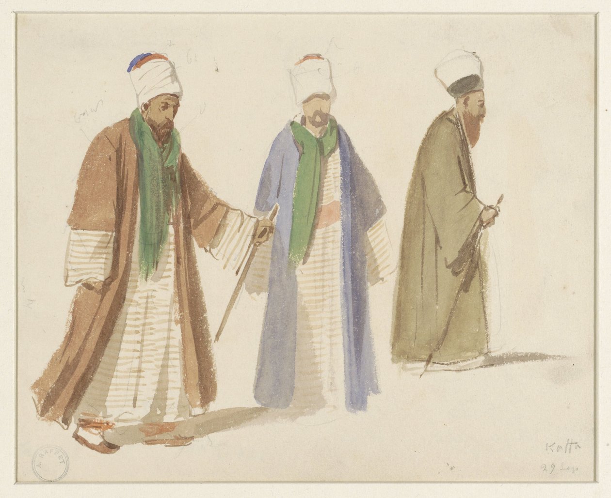 Studi di costumi di tre dervisci a Kaffa da Denis Auguste Marie Raffet