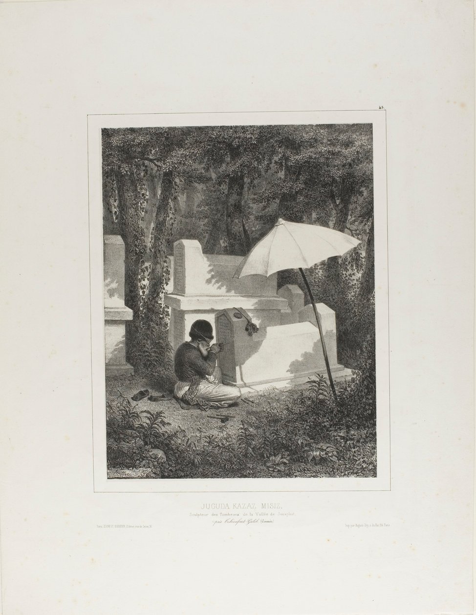 Ritratto di Juguda Kazaz, Misiz, al lavoro come scultore di tombe nella Valle di Josaphat, vicino a Tchioufout-Galeh, Crimea da Denis Auguste Marie Raffet
