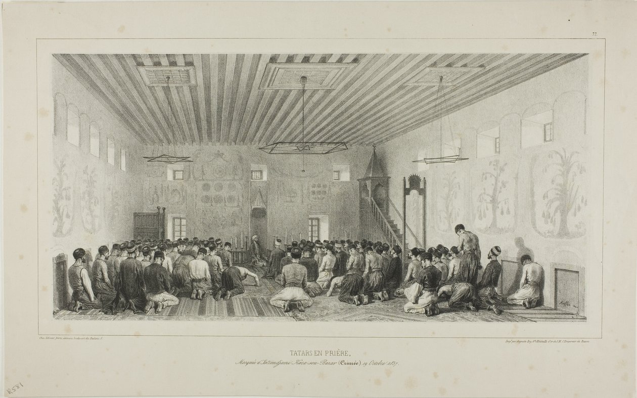 Tartari in preghiera, Istrimdjami-Kara-sou-Bazar, Crimea, 19 ottobre 1837 da Denis Auguste Marie Raffet