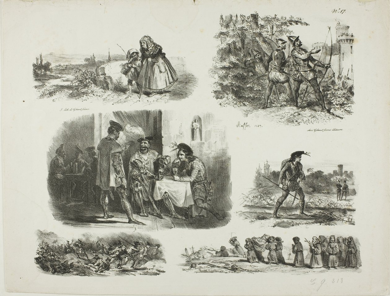 Foglio di schizzi da Denis-Auguste-Marie Raffet