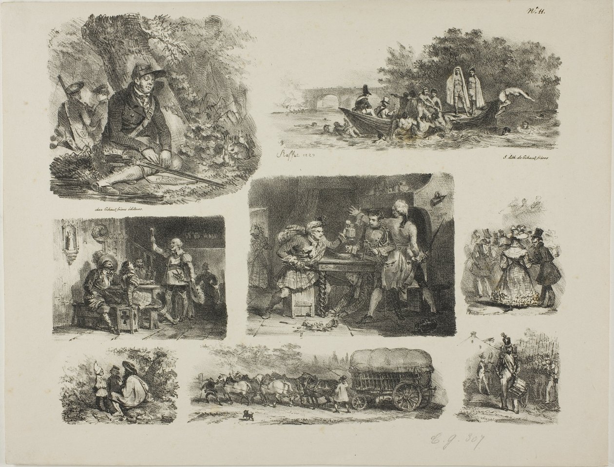 Foglio di schizzi da Denis-Auguste-Marie Raffet