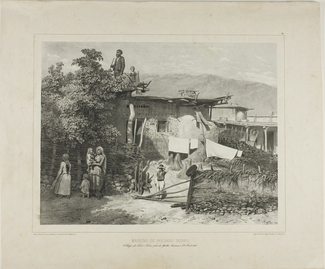 Case di contadini tartari nel villaggio di Déré-Koui, vicino a Yalta, Crimea, 31 agosto 1837 da Denis Auguste Marie Raffet