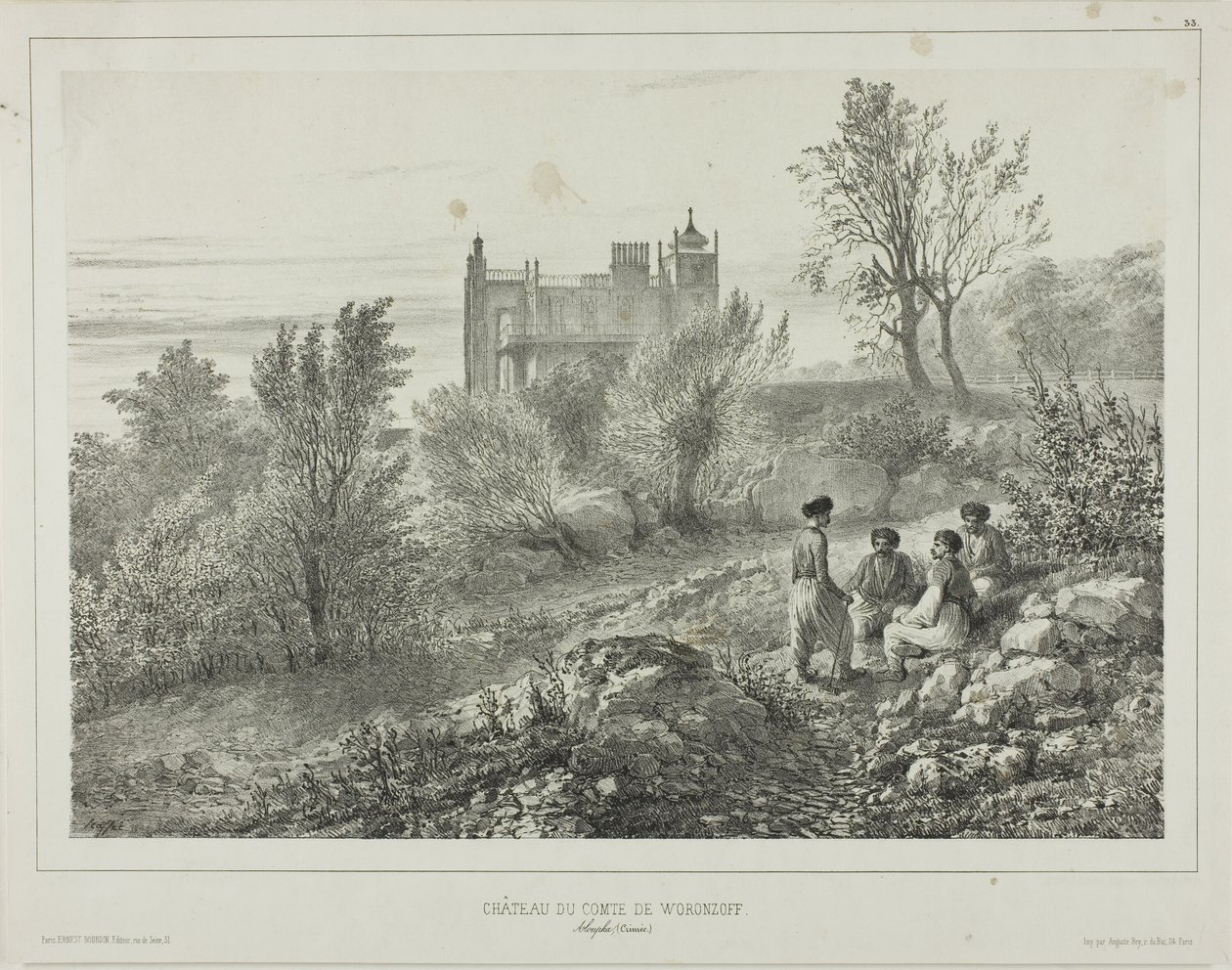 Il castello del conte Woronzoff, Aloupka, Crimea, 12 agosto 1837 da Denis Auguste Marie Raffet