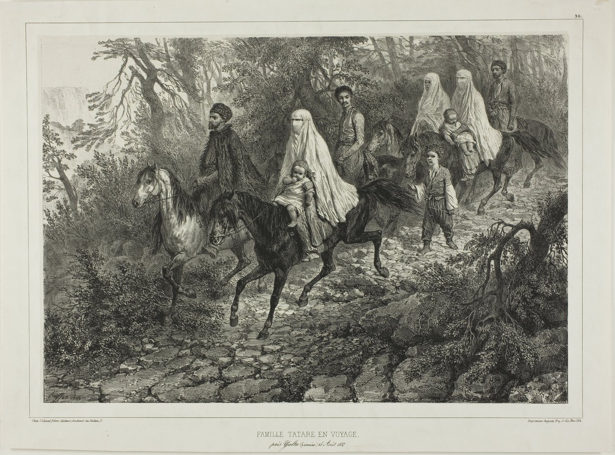 Famiglia tartara in viaggio, vicino a Yalta, Crimea, 15 agosto 1837 da Denis Auguste Marie Raffet