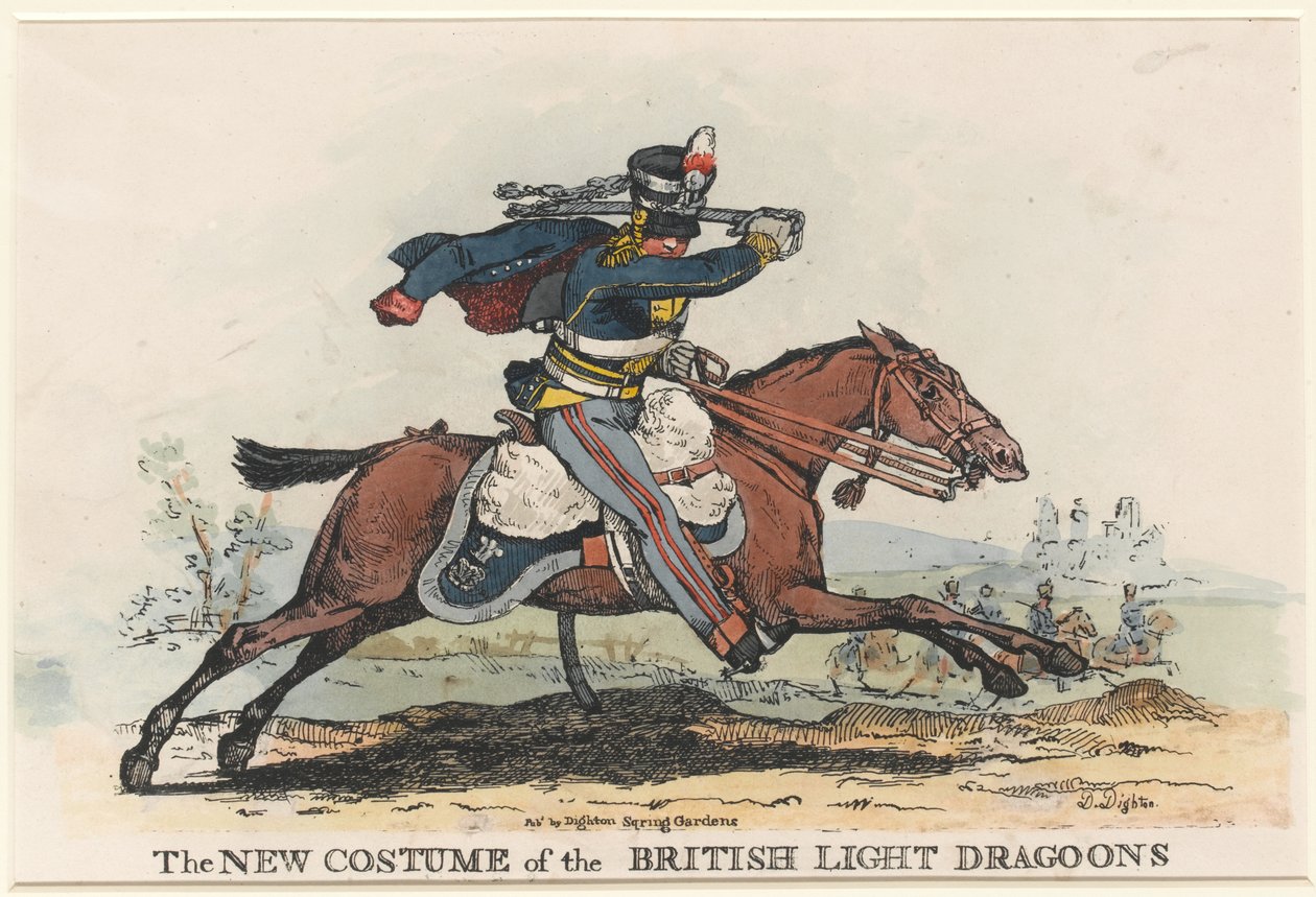 Il Nuovo Costume dei Dragoni Leggeri Britannici (incisione) da Denis Dighton