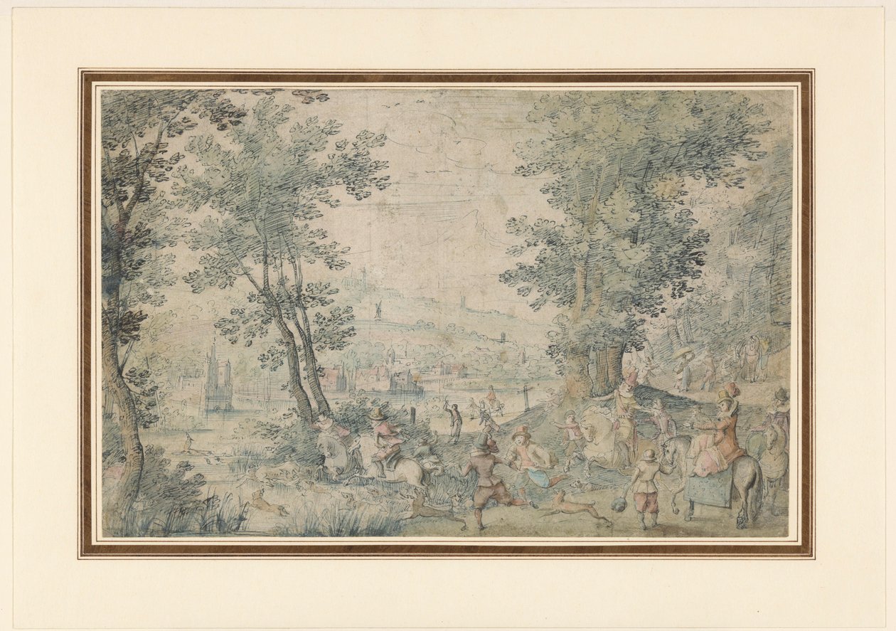 Paesaggio vicino a Bruxelles con caccia al cervo da Denis van Alsloot (possibly)