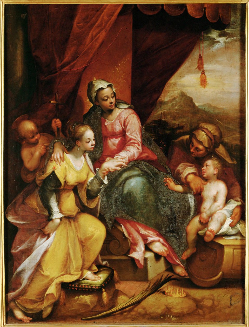 Il matrimonio mistico di Santa Caterina da Siena (dipinto su tela) da Denys Calvaert or Calvart