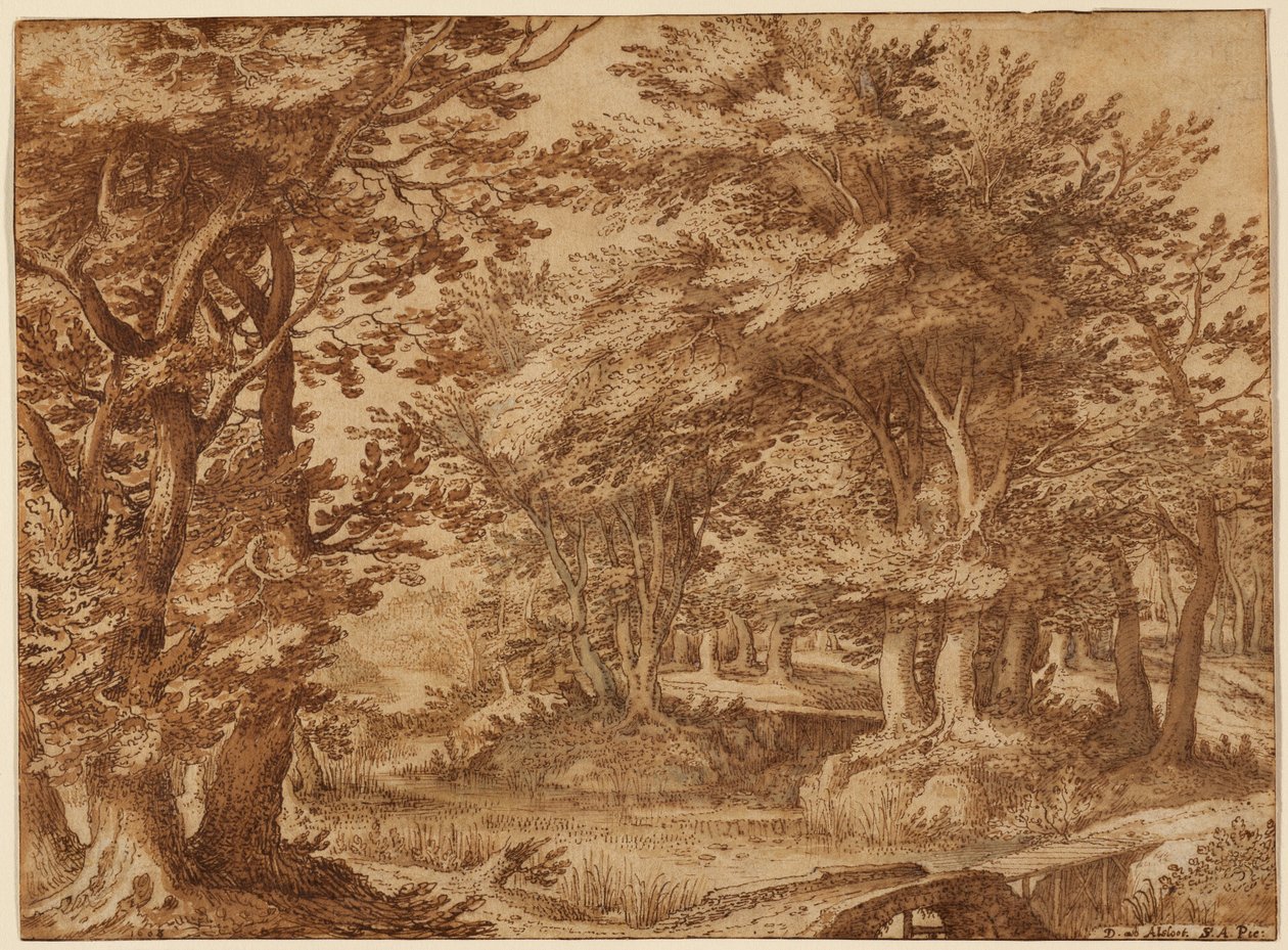Paesaggio forestale con castello lontano da Denys van Alsloot