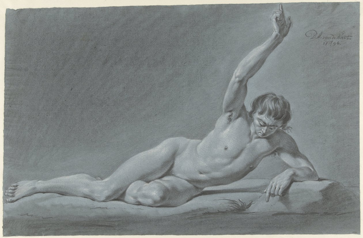 Nudo maschile sdraiato con braccio alzato da Derk Anthony van de Wart
