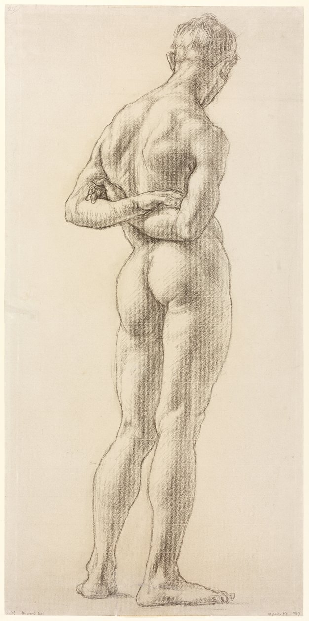 Studio di una figura maschile, 1906-07 circa (gesso nero su carta) da Derwent Lees