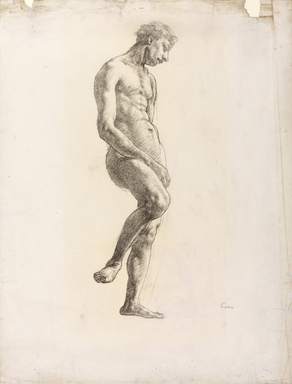 Nudo maschile in piedi, 1906-08 circa (gesso nero su carta) da Derwent Lees