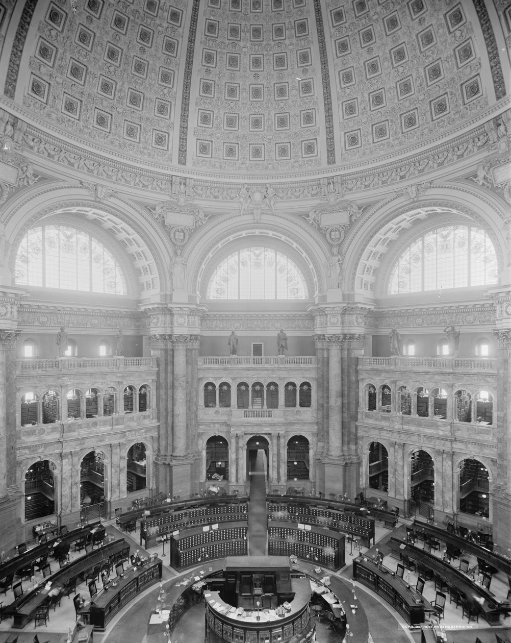 Rotonda della sala di lettura, Biblioteca del Congresso, Washington, D.C., c.1904 da Detroit Publishing Co.