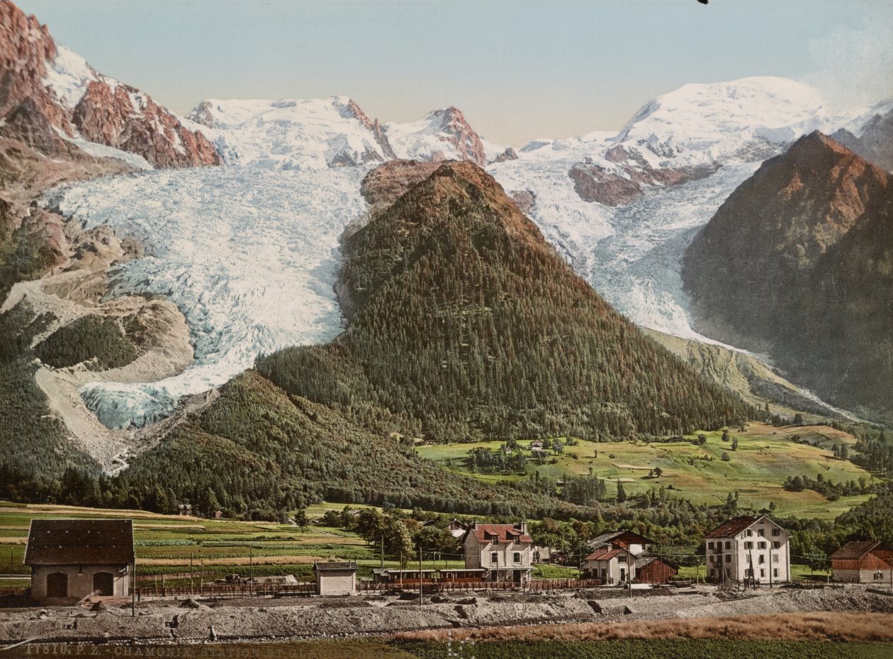 Stazione di Chamonix e ghiacciaio dei Bossons, 1890-1906 circa (stampa fotocromatica) da Detroit Publishing Co.
