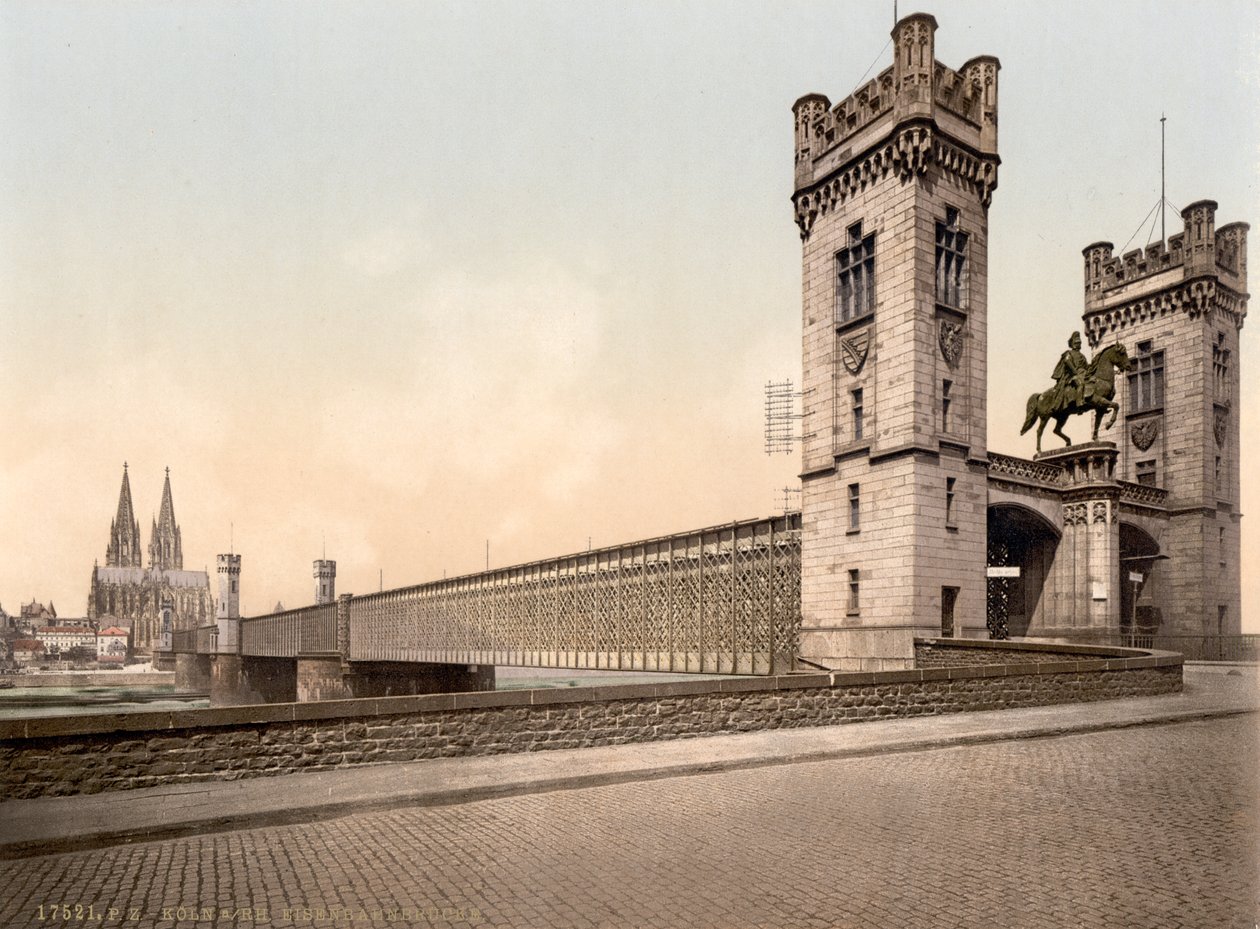 Ponte ferroviario, fiume Reno, Colonia, Germania, c.1900 da Detroit Publishing Co.