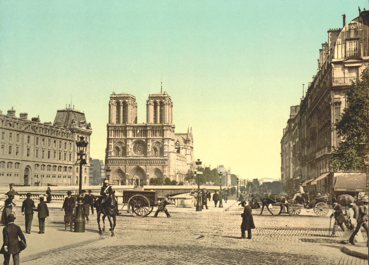 Notre Dame e Ponte San Michele, Parigi, Francia, c.1900 da Detroit Publishing Co.