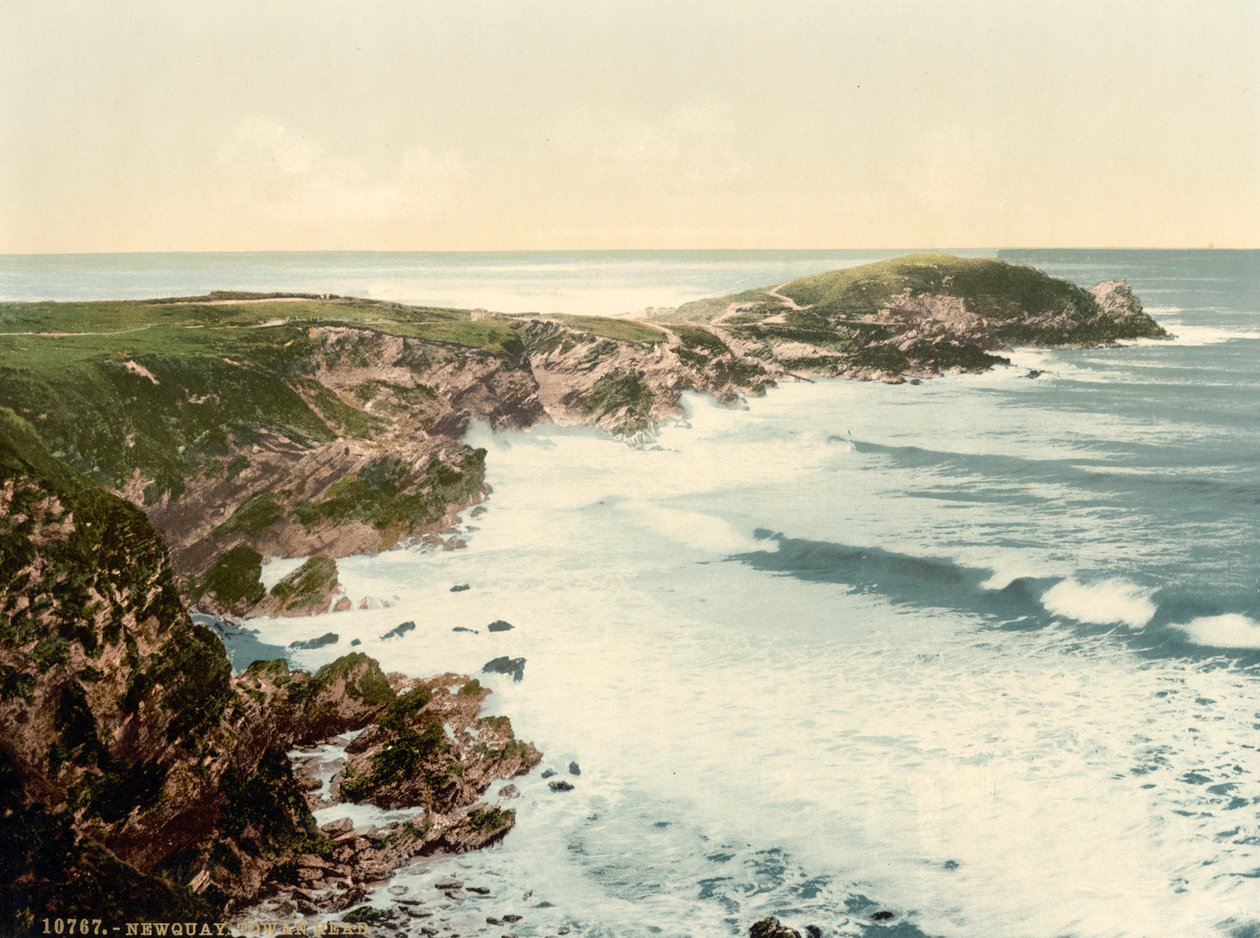 Towan Head, Newquay, Cornovaglia, Inghilterra, stampa fotochrome, c.1900 da Detroit Publishing Co.