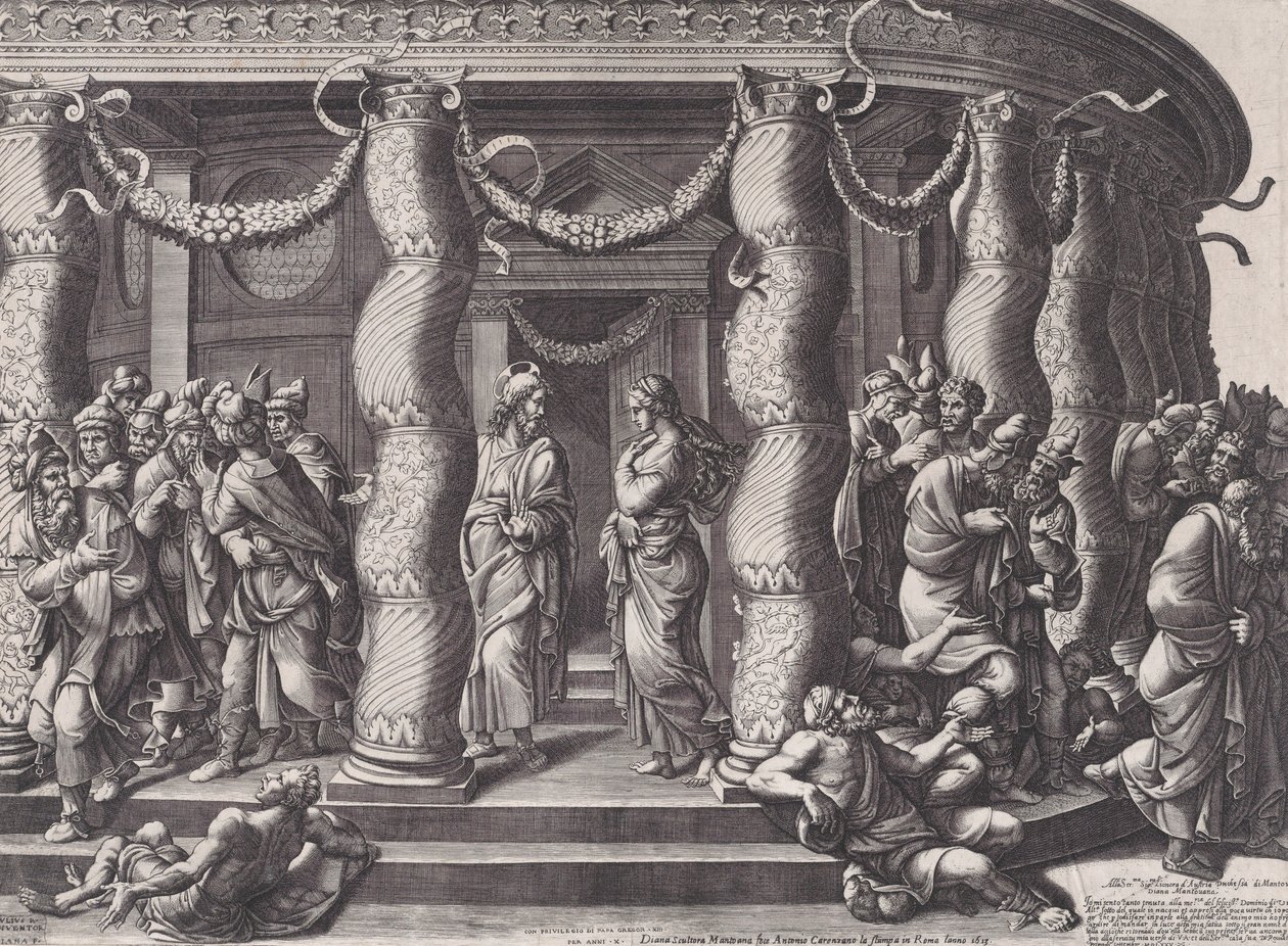 Cristo e la donna adultera, 1575 ripubblicato 1613 da Diana Mantuana