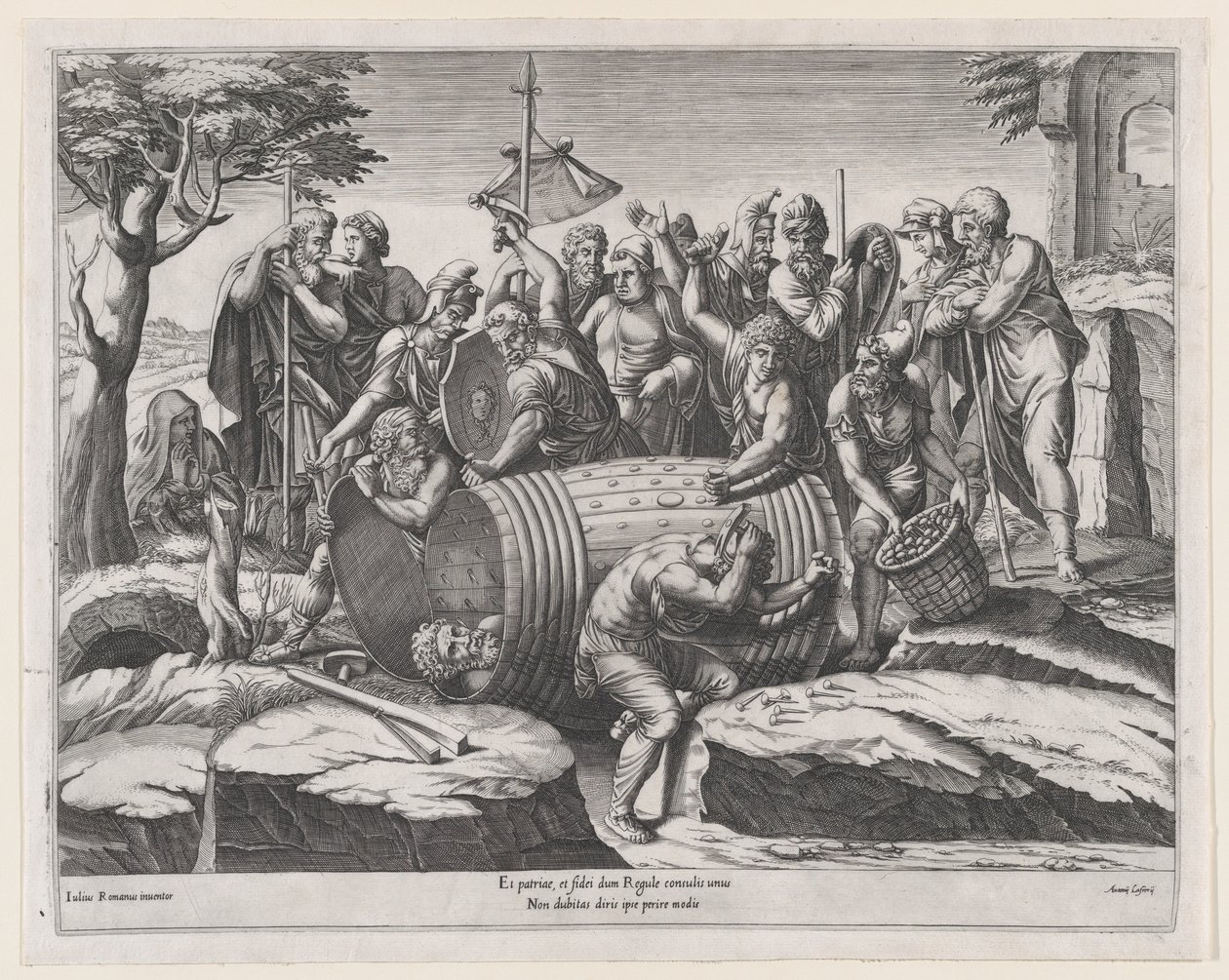 Speculum Romanae Magnificentiae: Marco Attilio Regolo in una botte, fine XVI secolo da Diana Mantuana