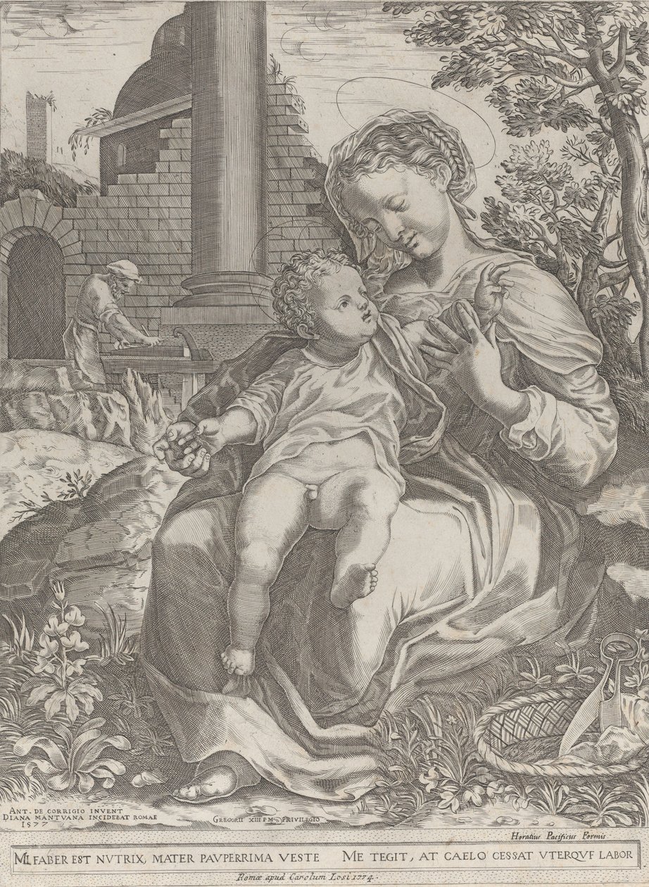 La Sacra Famiglia in Egitto, con Giuseppe come falegname sullo sfondo, [1577], ripubblicato 1774 da Diana Mantuana