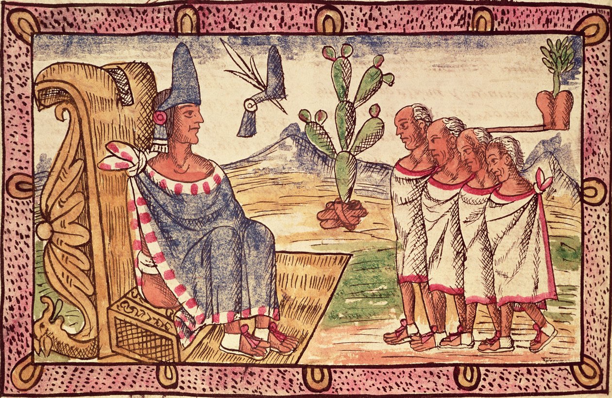 Montezuma II (1466-1520) e i suoi inviati ai conquistatori spagnoli, 1579 da Diego Duran