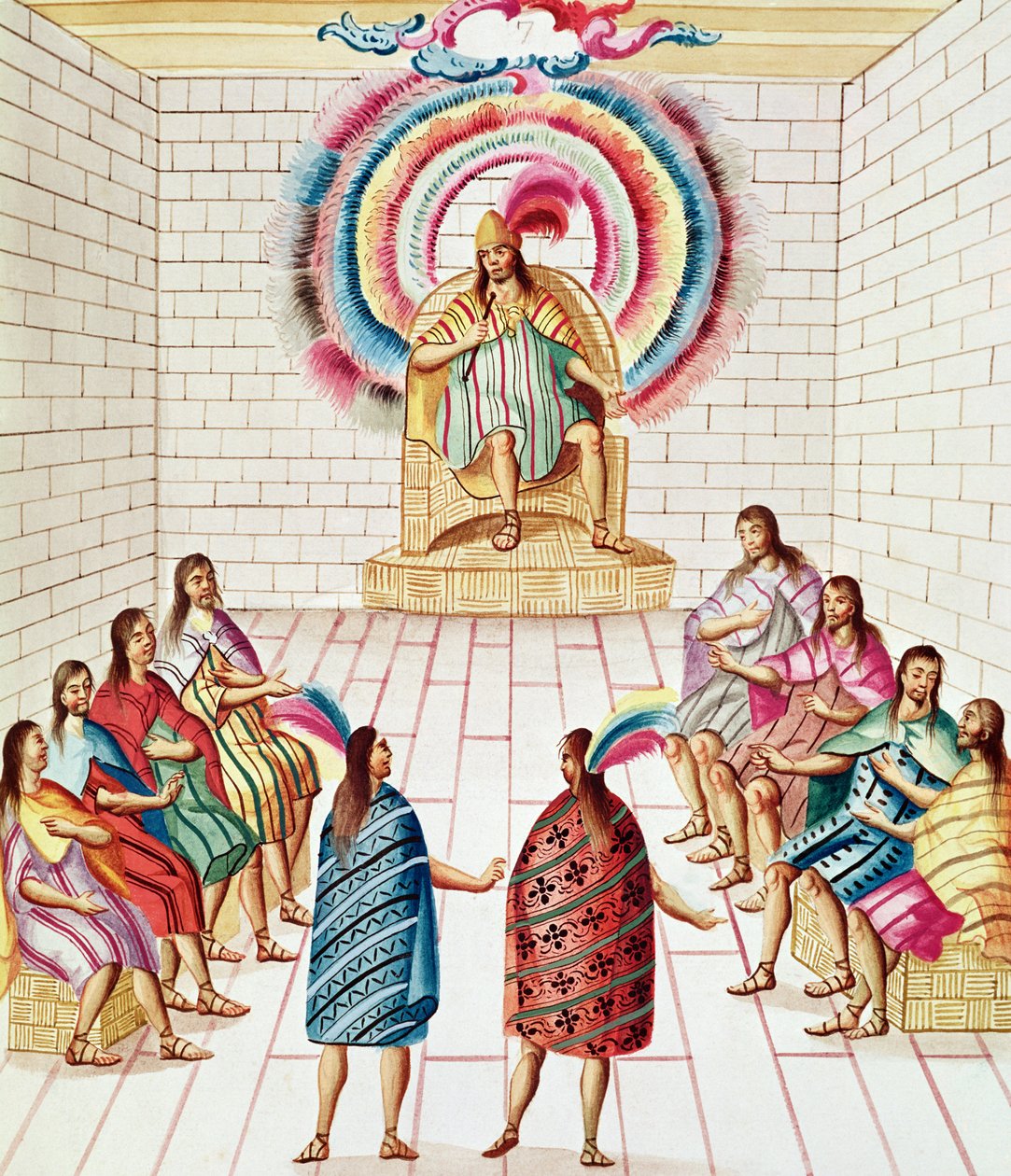Tome 3 fol.7, Montezuma II e il suo Consiglio, da 