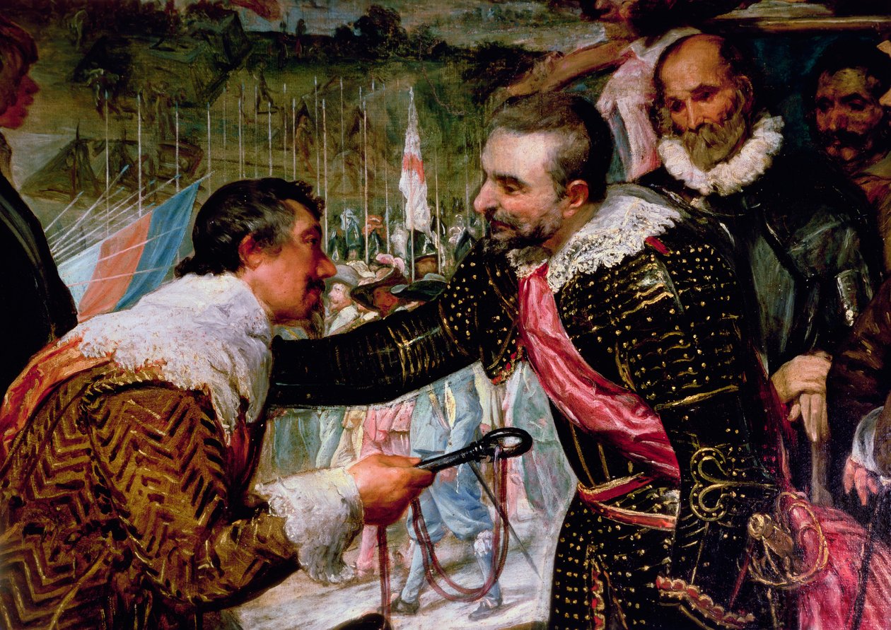 La resa di Breda (1625), dettaglio di Giustiniano di Nassau che consegna le chiavi ad Ambrogio Spinola (1569-1630) il 5 giugno 1625 (dettaglio) da Diego Velázquez