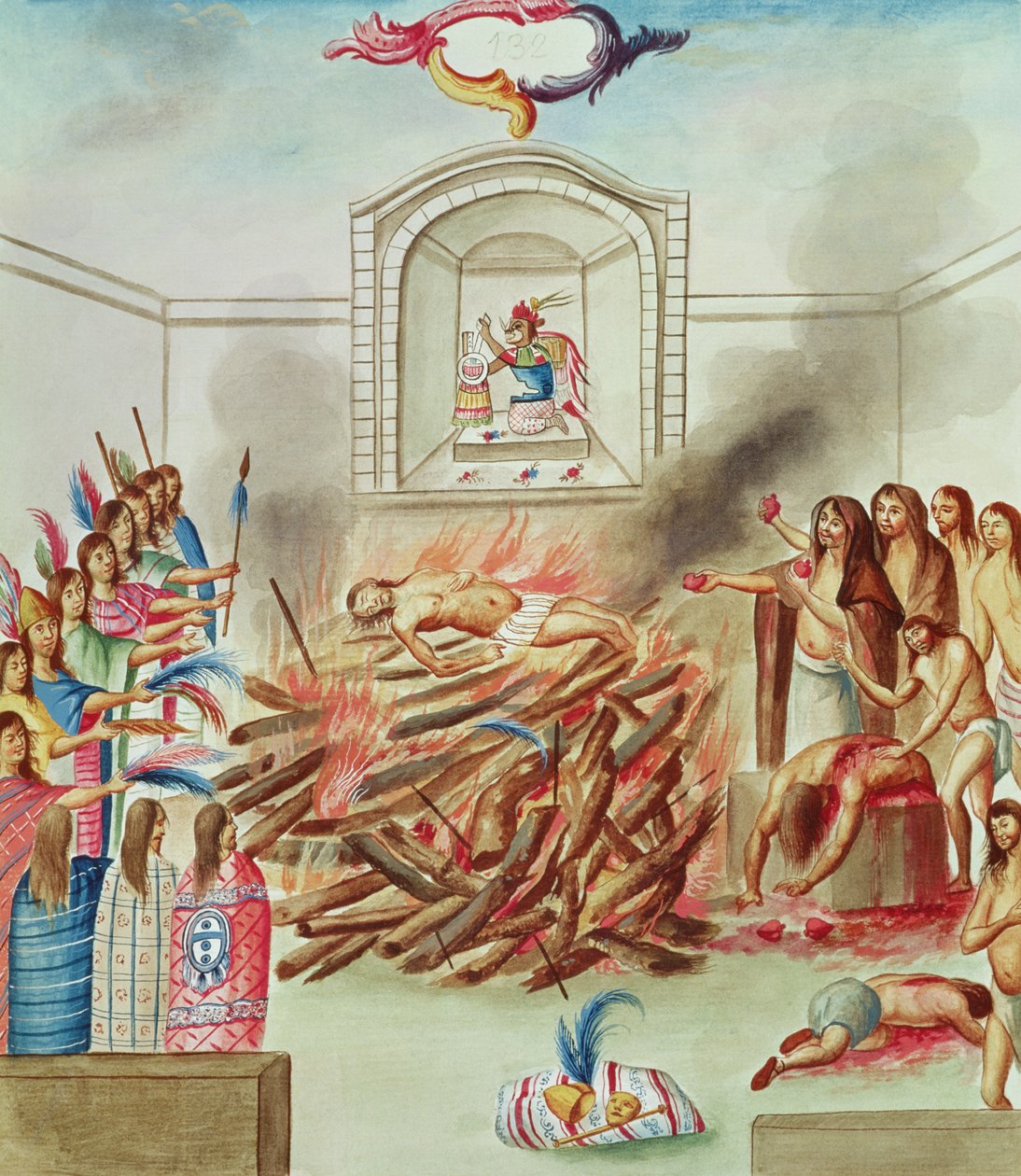Tomo 3 fol.132, Un Sacrificio Umano, da 'Teatro de la Nueva Espana ...