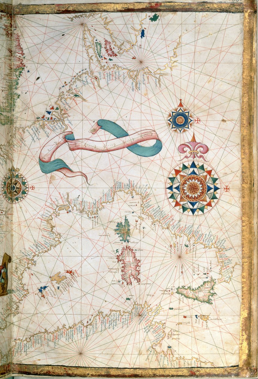 Corsica, Sardegna e Sicilia, dettaglio da un atlante mondiale, 1565 da Diego Homem