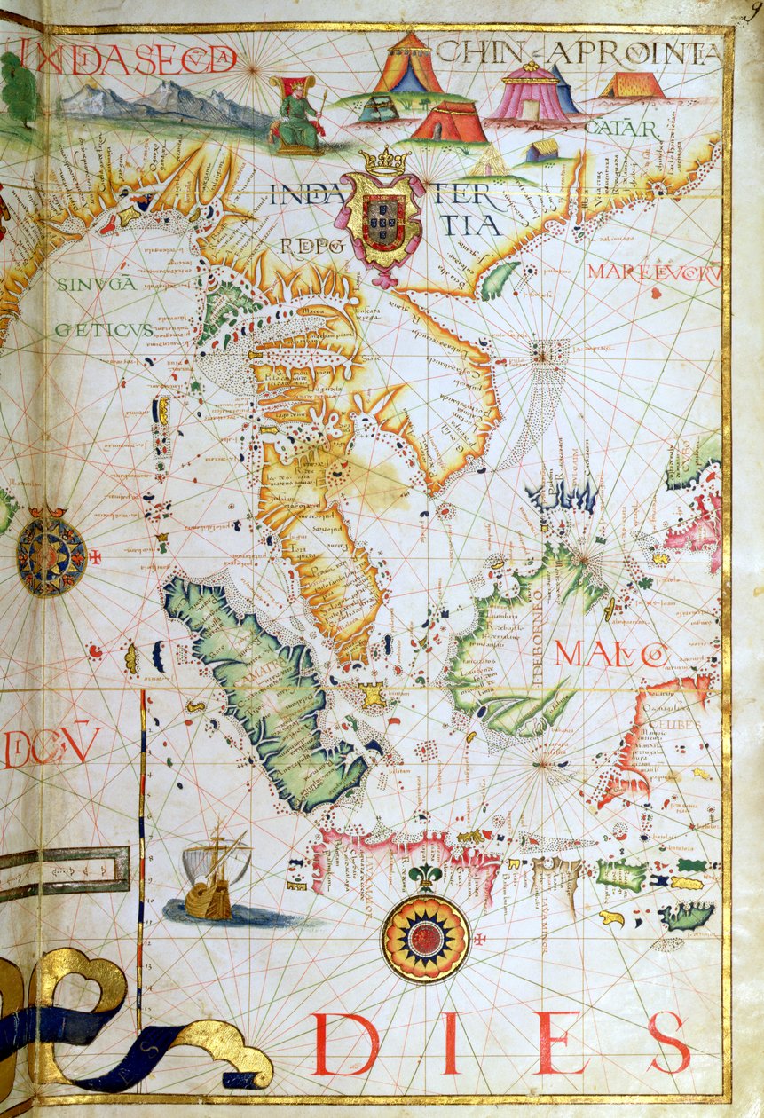 Asia sudorientale continentale, dettaglio da un atlante mondiale, 1565 da Diego Homem