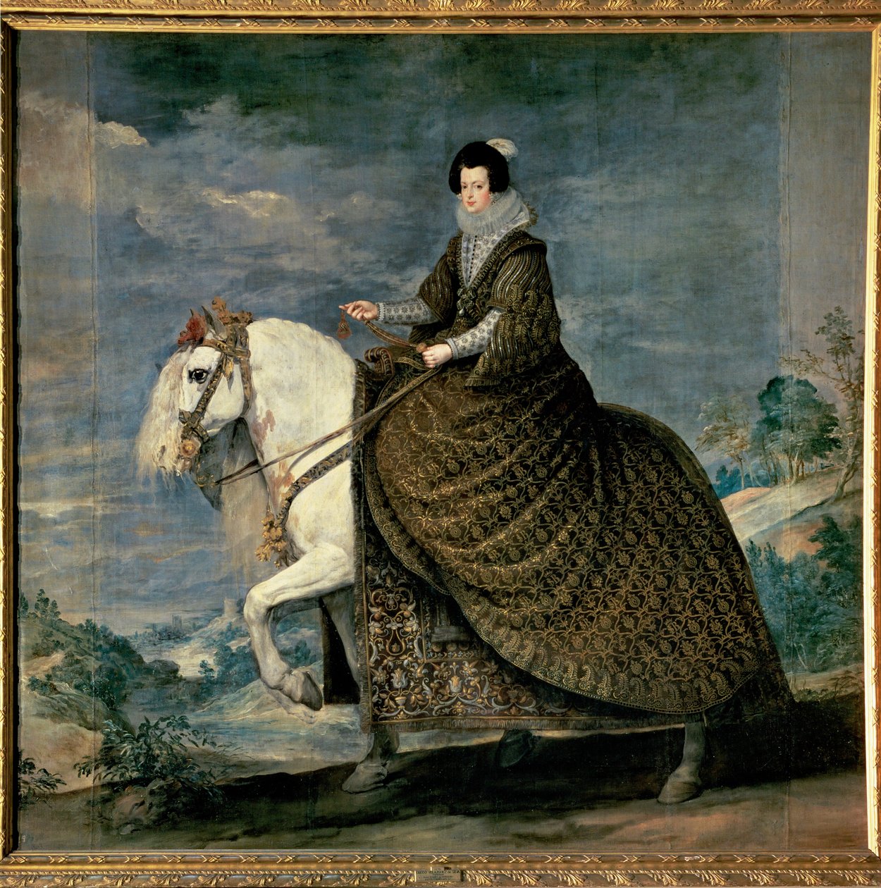 Ritratto equestre della regina Isabella di Borbone, moglie di Filippo IV (dipinto su tela) da Diego Rodriguez de Silva y Velazquez