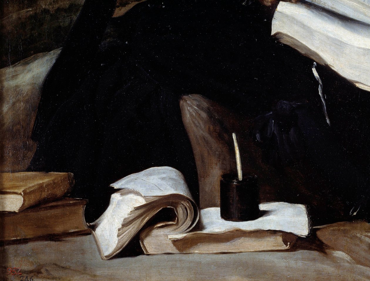 Ritratto del giullare Diego de Acedo detto il cugino, dettaglio. Libri da Diego Velázquez