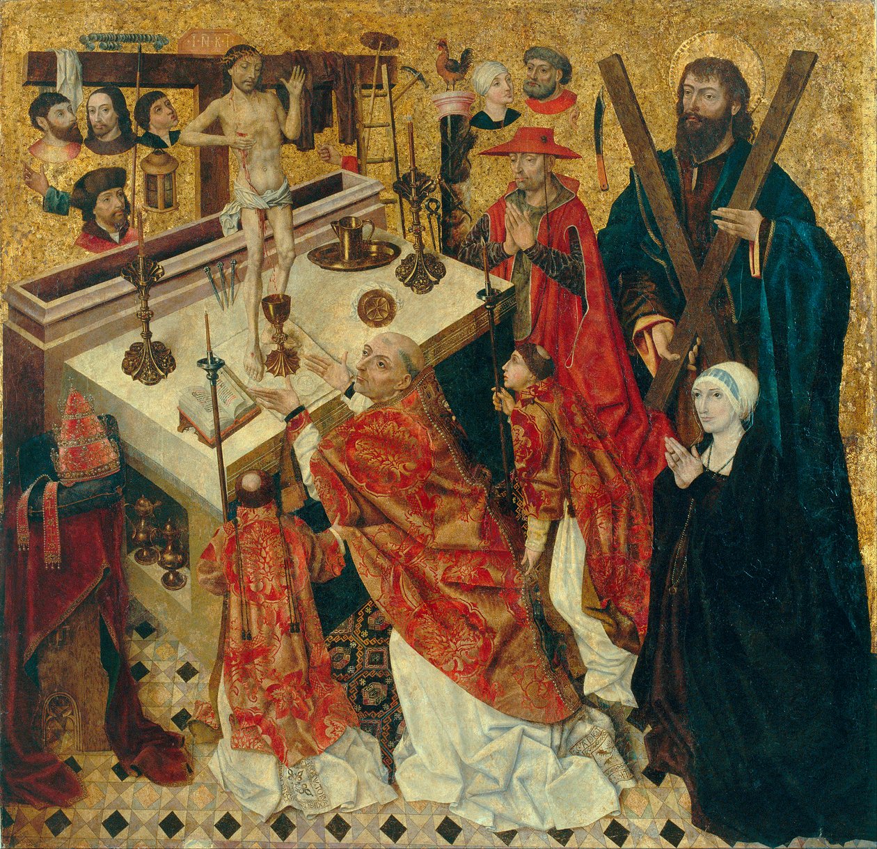 Messa di San Gregorio - Dipinto di Diego de la Cruz (attivo 1482-1500) - prima del 1480 - Olio su legno - 168x168 - Museo Nazionale d