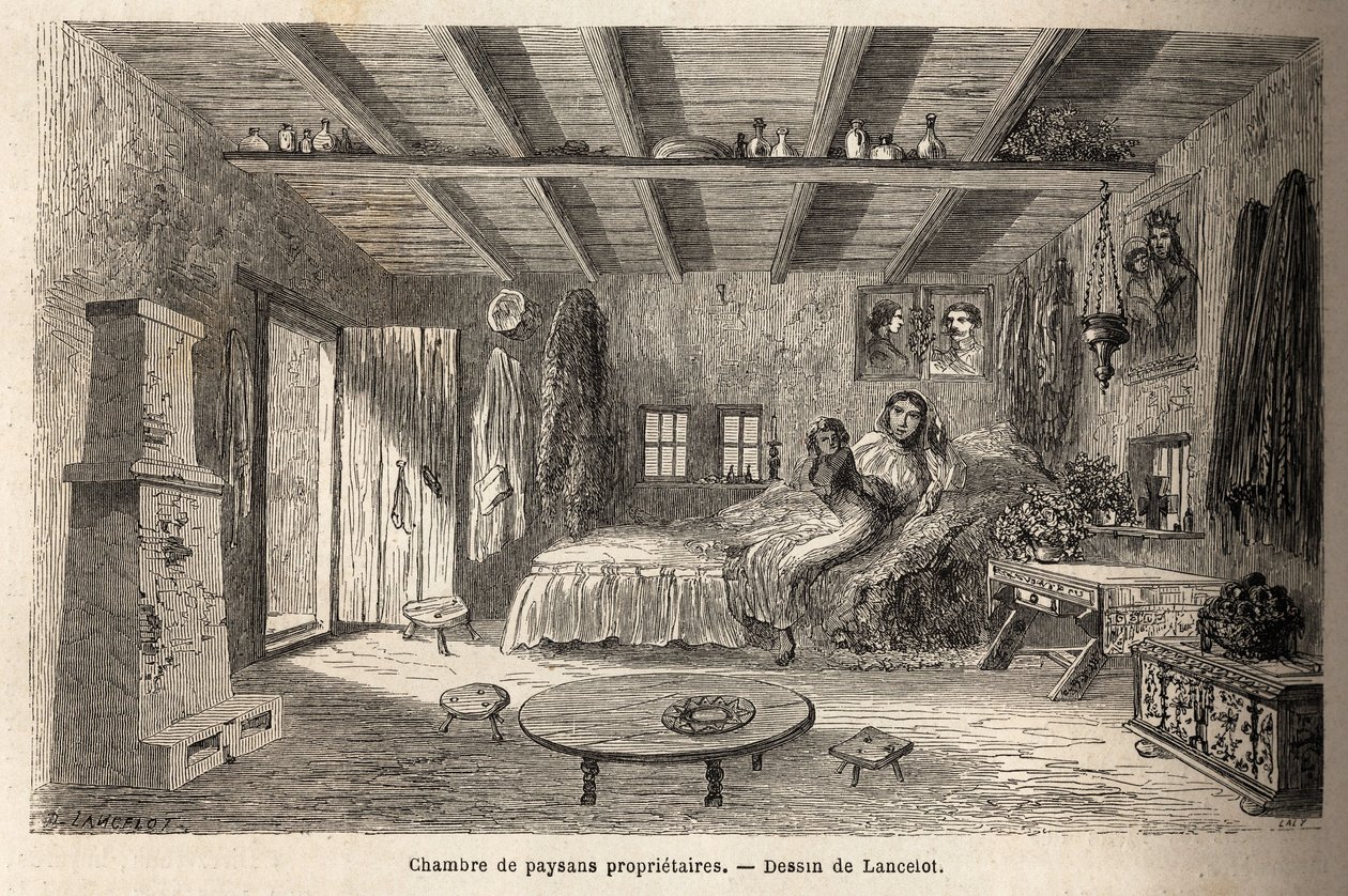 Una casa di contadini proprietari, nei pressi di Orezu (regione della Valacchia, Romania). Incisione per illustrare il viaggio da Parigi a Bucarest, di Lancelot, disegnatore, nel 1860, pubblicato in "Le tour du monde, nouveau journal des voyages", sotto la da Dieudonne Auguste Lancelot